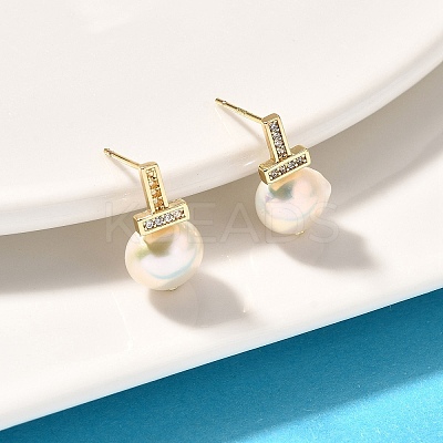 Natural Pearl Ear Studs EJEW-L099-09G-1