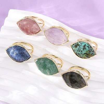 Horse Eye Natural Gemstone Cuff Rings RJEW-M076-04G-1