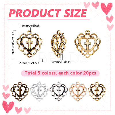 100Pcs 5 Colors Tibetan Style Alloy Pendants FIND-PH0023-07-1