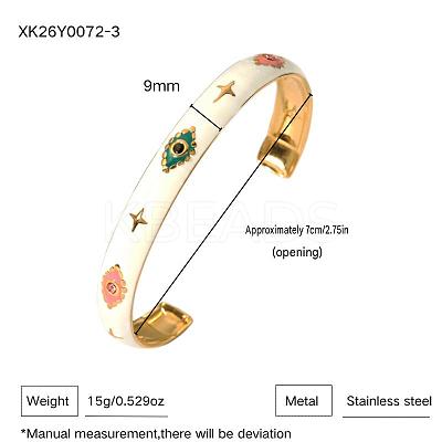 304 Stainless Steel Enamel Cuff Bangles with Rhinestone WG32AF7-02-1