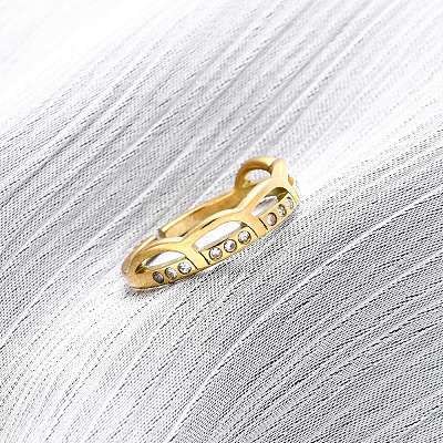 304 Stainless Steel with Rhinestone Finger Rings RJEW-Q020-10G-1