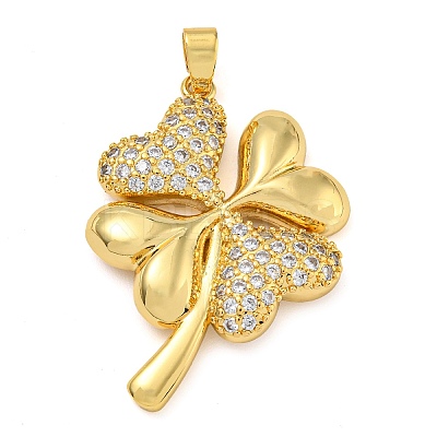 Rack Plating Brass Micro Pave Clear Cubic Zirconia Pendants KK-Z063-32G-1