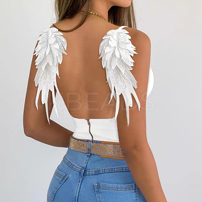2 Pairs 2 Style Angel Wing Polyester Embroidery Lace Appliques DIY-FG0003-89B-1