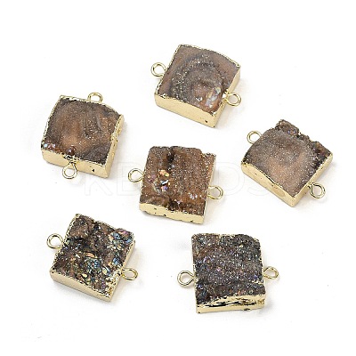 Electroplated Natural Druzy Agate Connector Charms G-R012-01G-1