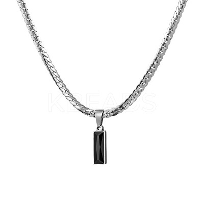 Rectangle 304 Stainless Steel Cubic Zirconia Snake Chain Pendant Necklaces FS-WGB1AC9-01-1