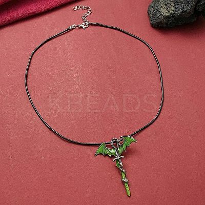 Alloy Enamel Dragon Wrapped Sword Pendant Necklaces LS-NJEW-V005-02P-01-1