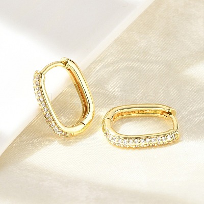 Oval Brass Micro Pave Clear Cubic Zirconia Hoop Earrings LS-EJEW-D311-141G-1
