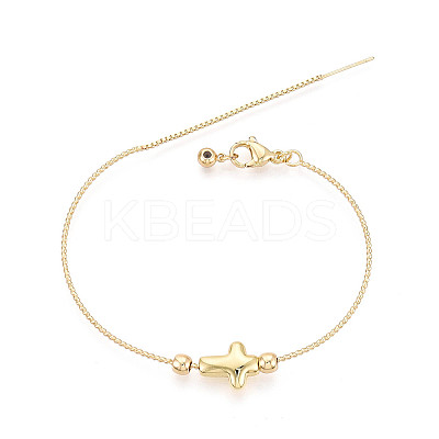 Adjustable Brass Beaded Slider Bracelets for Women BJEW-T022-20G-1