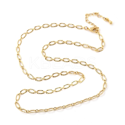 Brass Textured Oval Link Chain Necklaces for Women Men NJEW-F337-07G-1