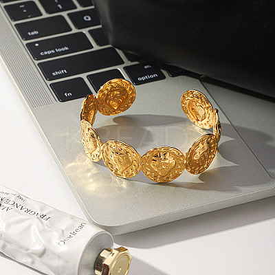 304 Stainless Steel Strawberry Embossed Open Cuff Bangles for Women WG6BBC2-01-1