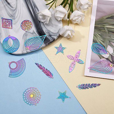 20Pcs 10 Style PVD Vacuum Plating 201 Stainless Steel Filigree Pendants STAS-SZ0001-79-1