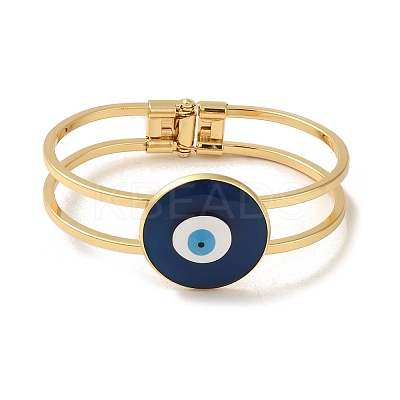 Rack Plating Brass Enamel Evil Eye Hollow Bangles for Women BJEW-H607-01G-1