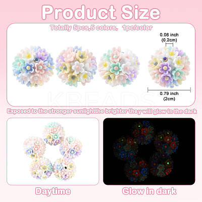 5Pcs Handmade Luminous Polymer Clay Rhinestone Fancy Beads CLAY-YW0002-51-1