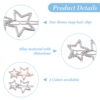 10Pcs 2 Colors Alloy Rhinestone Hair Clips PHAR-HS0001-03-1