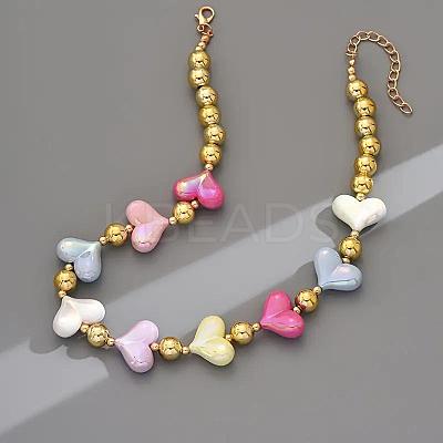 Alloy with CCB Plastic Round Heart Beaded Necklaces for Women FS-WG06F83-01-1