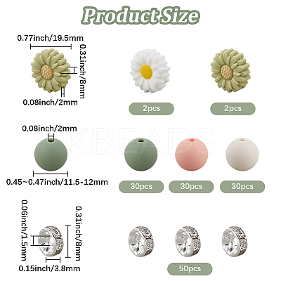 144Pcs 6 Styles Daisy & Round & Rondelle Food Grade Eco-Friendly Silicone Beads SIL-PA0001-15-1