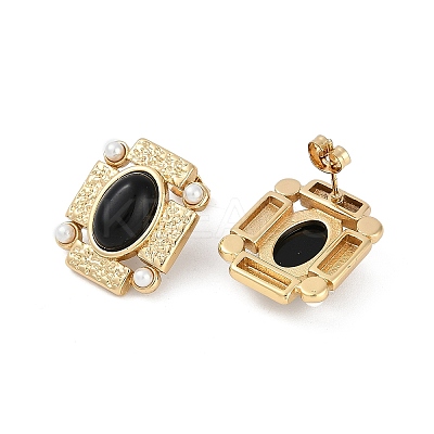 Ion Plating(IP) 304 Stainless Steel Rectangle Stud Earrings EJEW-Z068-30G-01-1