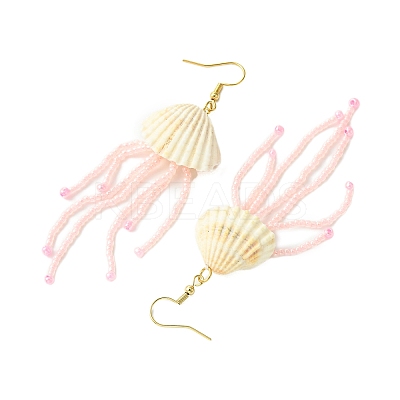 Natural Clam Shell Imitation Pearl Dangle Earrings EJEW-MZ00231-03-1