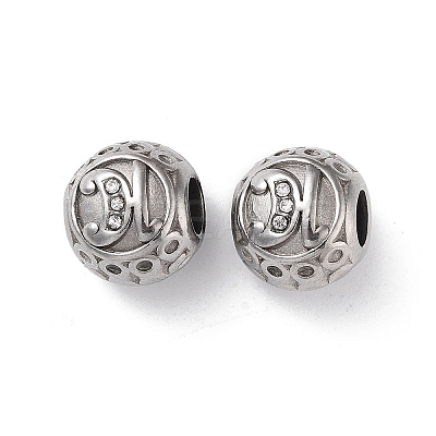 304 Stainless Steel Rhinestone European Beads STAS-A092-10H-P-1