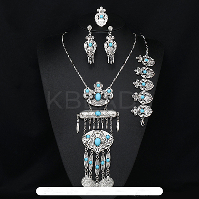 Oval Alloy with Resin Pendant Necklace & Stud Dangle Earring & Link Bracelet & Ring FS-WGB1F06-04-1