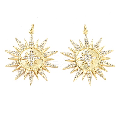 Sun Rack Plating Brass Micro Pave Clear Cubic Zirconia Pendants KK-NH0001-06B-G-1