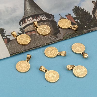 Flat Round with San Benito & Word 304 Stainless Steel Charms X-STAS-I036-03A-1