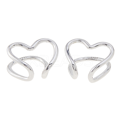 1 Pair 925 Sterling Silver Heart Cuff Earrings for Women EJEW-HS0001-04-1