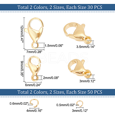 120Pcs 4 Style 304 Stainless Steel Lobster Claw Clasps STAS-UN0034-05-1