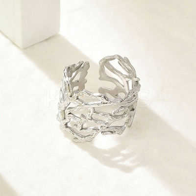 304 Stainless Steel Hollow Wide Cuff Rings for Women RJEW-G338-24P-1