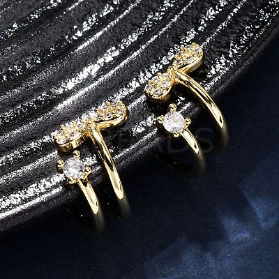 Brass Micro Pave Clear Cubic Zirconia Cuff Earrings LS-EJEW-D328-02G-02-1