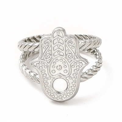 Tarnish Resistant 304 Stainless Steel Hamsa Hand Open Cuff Ring Settings RJEW-B027-22P-1