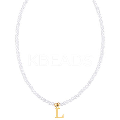 Imitation Pearl with Stainless Steel Pendants Necklaces NJEW-LP0001-51L-G-1