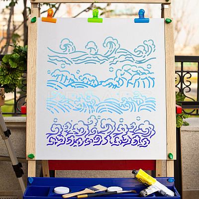 Wave PET Plastic Hollow Out Drawing Painting Stencils Templates DIY-WH0244-280-1