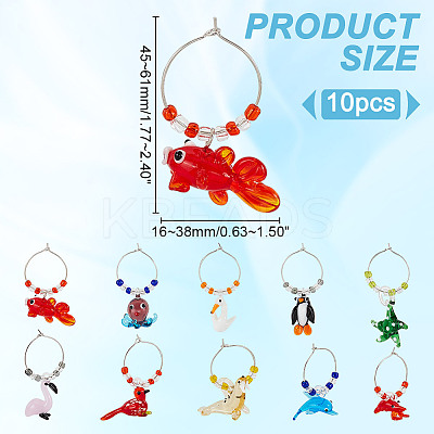 Sea Animal Glass Wine Glass Charms AJEW-GA00018-1