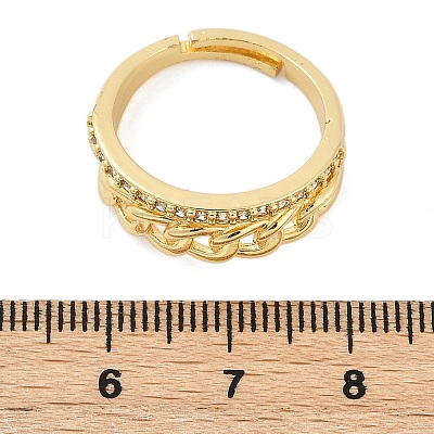 Curb Chain Style Brass Micro Pave Clear Cubic Zirconia Open Cuff Rings for Women RJEW-G343-07G-1
