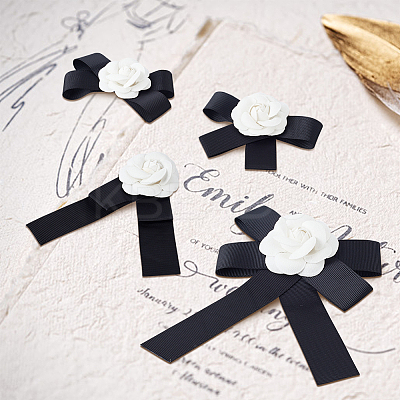 4Pcs 4 Style Polyester Camellia Bow Tie Neck Tie Lapel Pins JEWB-AN0001-03-1