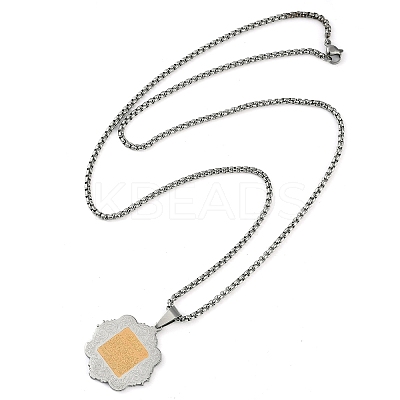 201 Stainless Steel Arabic Elements Flower Pendant Box Chain Necklaces NJEW-D089-01P-01-1