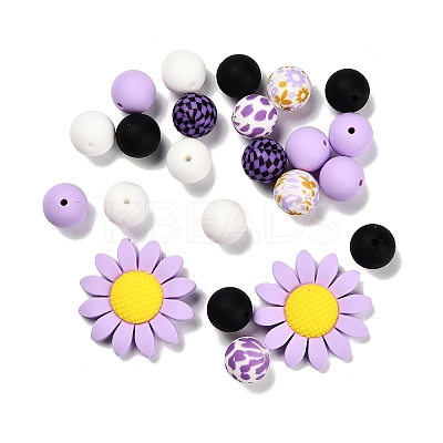 23Pcs Sunflower & Round Silicone Focal Beads SIL-L005-01C-1