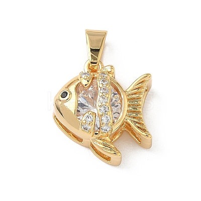 Brass Micro Pave Cubic Zirconia Fish Charms KK-Z136-49G-01-1