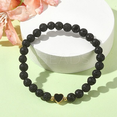 Natural Lava Rock Round Beaded Bracelets BJEW-JB09881-07-1
