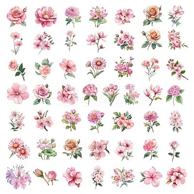50Pcs Flower PVC Waterproof Stickers STIC-D300-06-1