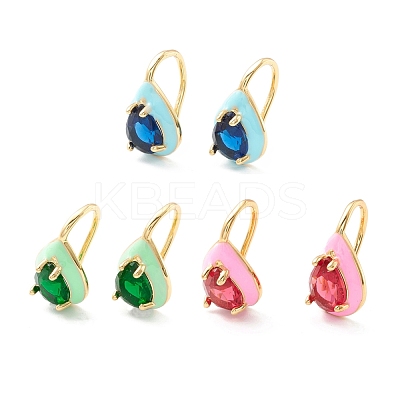 Teardrop Cubic Zirconia Dangle Earrings with Enamel for Women EJEW-P196-01G-1