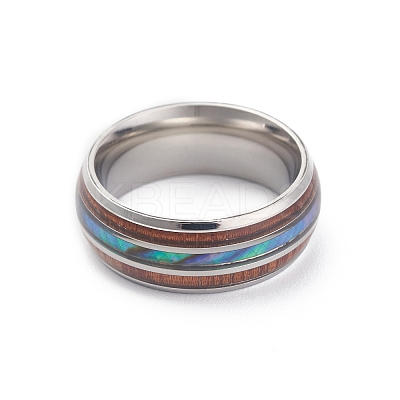 304 Stainless Steel Paua Shell Cuff Ring for Women LS-RJEW-M014-01P-A-1