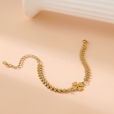 304 Stainless Steel Clover Link Bracelets BJEW-V003-01G-1
