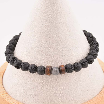 Natural Lava Rock Round Beads Stretch Stretch for Men Women AE5007-1
