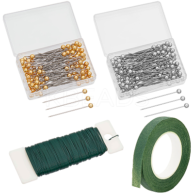 200Pcs Alloy Ball Head Pin with 1Roll Garden Grafting Paper Tape with 1 Roll Iron Wire Grimp Wire DIY-BBC0002-10-1