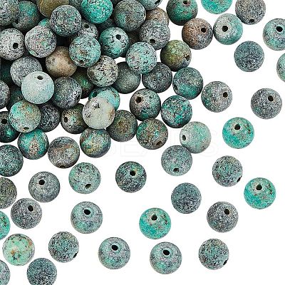 Frosted Natural African Turquoise(Jasper) Round Beads G-OC0001-07-1