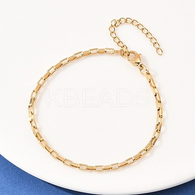 201 Stainless Steel Rectangle Link Chain Bracelets for Women BJEW-G767-01C-G-1