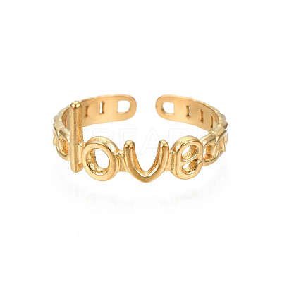 Ion Plating(IP) 304 Stainless Steel Word Love Open Cuff Ring for Women RJEW-S405-262G-1