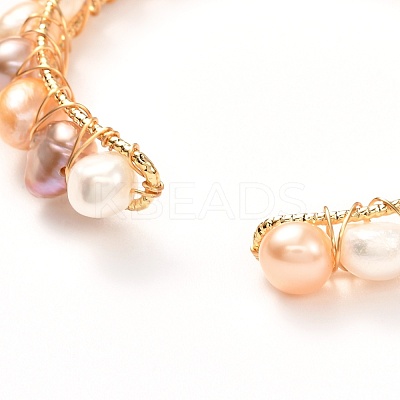 Natural Pearl Bead & Mixed Gemstone Beads Cuff Bangles for Women Girl Gift BJEW-JB06826-02-1